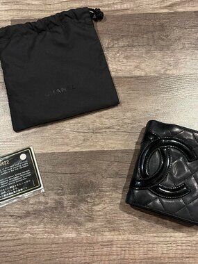 Chanel Cambon Ligne Compact Wallet In Black Quilted Leather